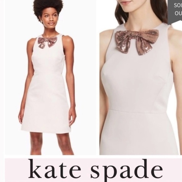 kate spade Dresses & Skirts - Kate Spade New York Bateau Neckline A Line Mini Dress Sz 2 Rose Gold Bow Blush